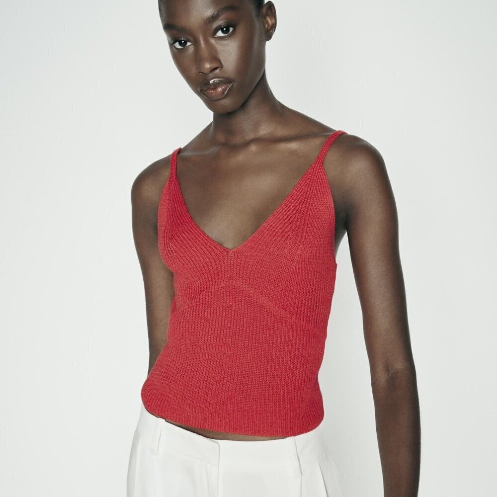 Zara KNIT V-NECK TOP Large
